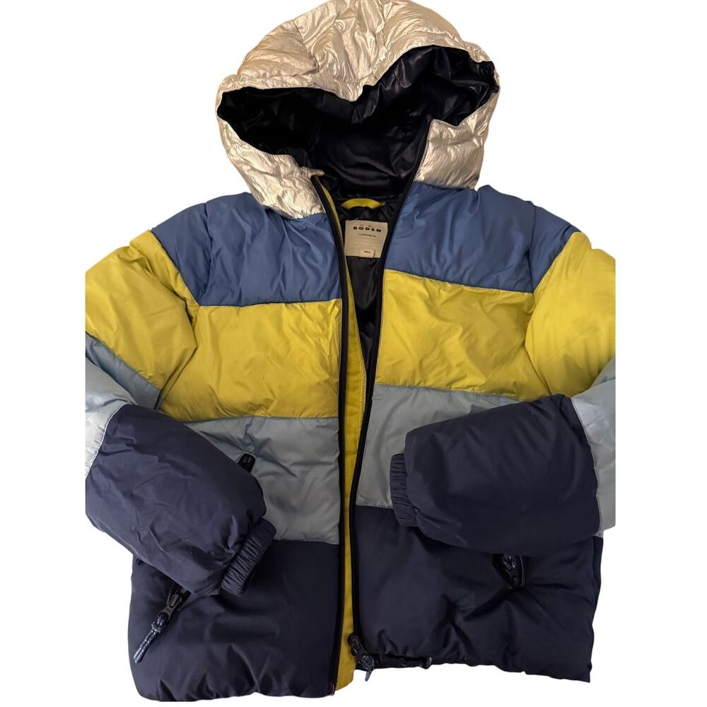 Mini Boden Blue yellow Hooded Jacket size 11-12